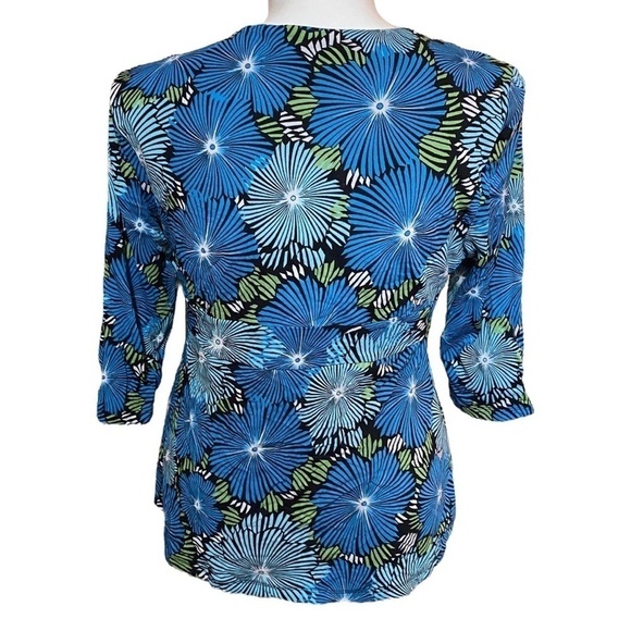 JM Collection Floral Blouse Blue Black Green Size XL - Picture 3 of 5